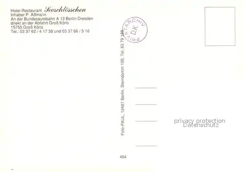 AK / Ansichtskarte Gross_Koeris Hotel Restaurant Seeschloesschen Bootsanleger Gross Koeris