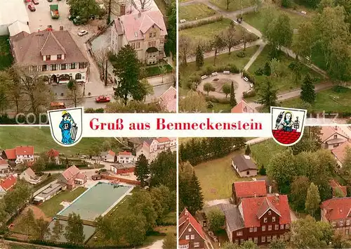 AK / Ansichtskarte Benneckenstein_Harz Rathaus Kurpark Freibad Brennereiweg Wappen Benneckenstein_Harz