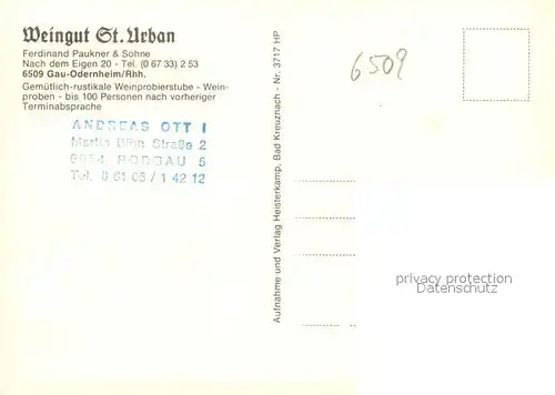 AK / Ansichtskarte Gau Odernheim Weingut St. Urban Weinkeller Gastraum Weinlese Gau Odernheim