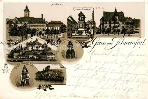 AK / Ansichtskarte Schweinfurt Marktplatz Rueckert Denkmal Rathaus Grafenrheinfelderin Petersberg Mainberg Schweinfurt