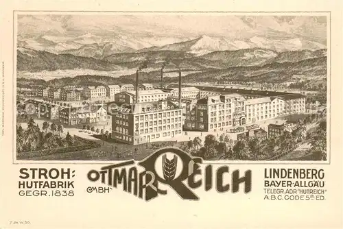 AK / Ansichtskarte Lindenberg_Allgaeu Stroh Hutfabrik Otmar Reich Lindenberg Allgaeu