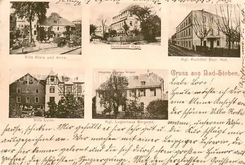 AK / Ansichtskarte Bad_Steben Villa Klare und Anna Humboldt Haus Kgl Kurhotel Bayr Hof Villa Luise Kgl Legierhaus Bergamt Bad_Steben
