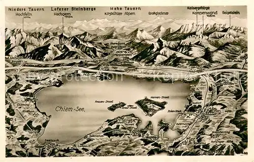 AK / Ansichtskarte Chiemsee und Umgebung Alpenpanorama aus der Vogelperspektive Chiemsee