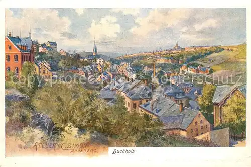 AK / Ansichtskarte Buchholz_Annaberg Gesamtansicht Kuenstlerkarte Atelier C. Simson Buchholz Annaberg