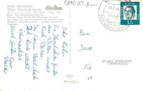 AK / Ansichtskarte Witten Annen Hotel Restaurant Peter Friedrich Specht Innen  und Aussenansichten Witten Annen