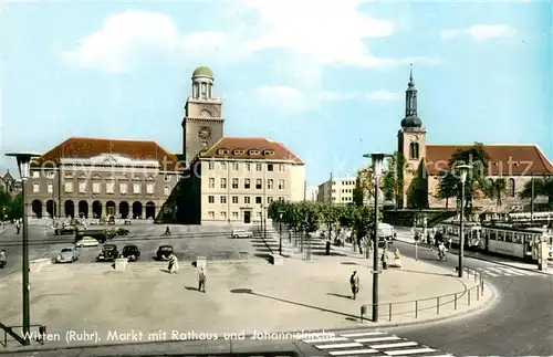 AK / Ansichtskarte Witten_Ruhr Markt mit Rathaus und Johanniskirche u. Strassenbahn Witten Ruhr