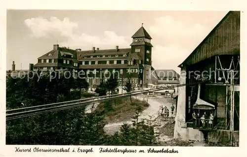 AK / Ansichtskarte Oberwiesenthal_Erzgebirge Fichtelberghaus mit Schwebebahn Handabzug Oberwiesenthal Erzgebirge