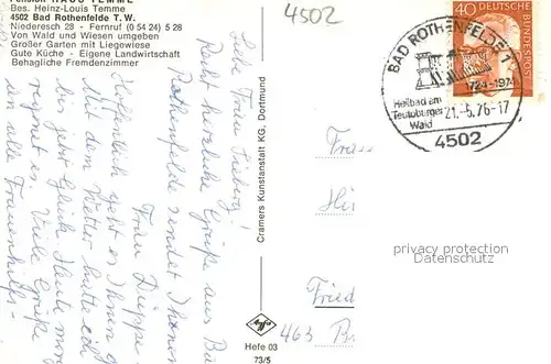 AK / Ansichtskarte Bad_Rothenfelde Haus Temme Gartenansicht Bad_Rothenfelde