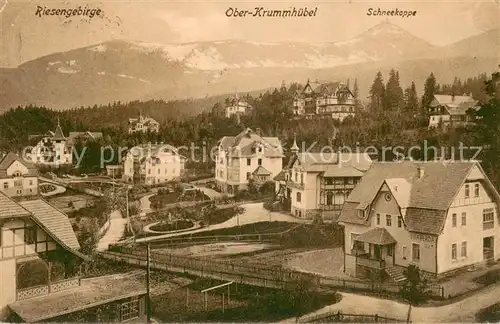 AK / Ansichtskarte Ober Krummhuebel_Karpacz_Riesengebirge Ortsansicht Riesengebirge Schneekoppe 