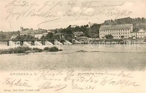 AK / Ansichtskarte Crossen_Oder_Krosno_Odrzanskie Berglehne mit Bruecke 