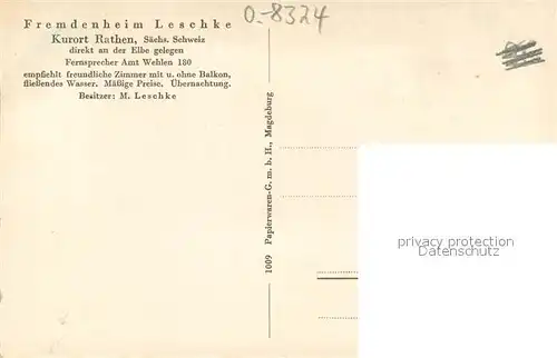 AK / Ansichtskarte Rathen_Saechsische Schweiz Fremdenheim Leschke an der Elbe Rathen Saechsische Schweiz