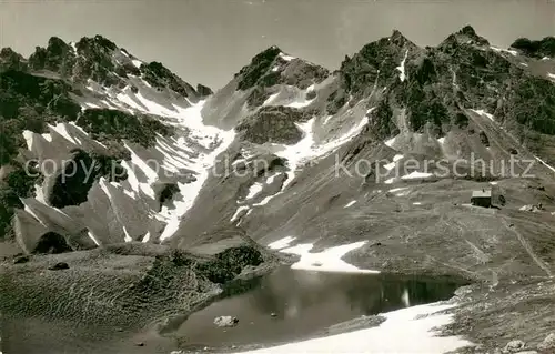 AK / Ansichtskarte Piz_Sol Berghuette mit Wildseeluecke Bergsee Gebirgspanorama Glarner Alpen Piz_Sol
