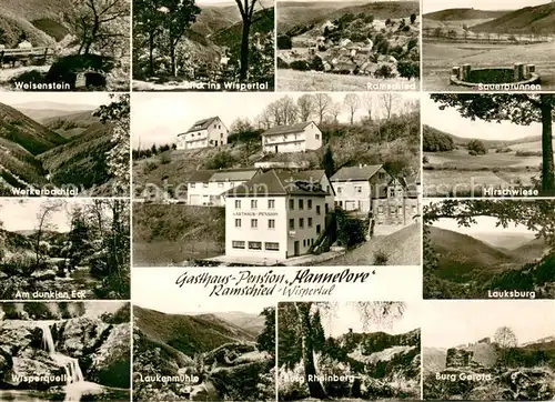 AK / Ansichtskarte Ramschied Gasthaus Pension Hannelore wispertal WeisensteinSauerbrunnen Hirschwiese Lauksburg Burg Rheinberg Laukenmuehle Wisperquelle Ramschied