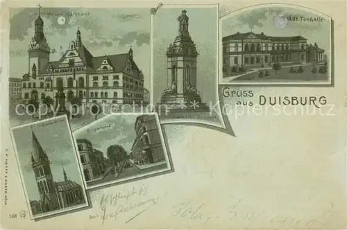 AK / Ansichtskarte Duisburg_Ruhr Rathaus stadt Tonhalle Merkator Denkmal Mondschein Karte Duisburg Ruhr