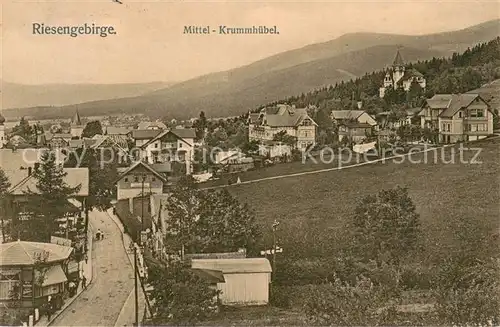 AK / Ansichtskarte Krummhuebel_Karpacz_Riesengebirge Panorama mit Riesengebirge 