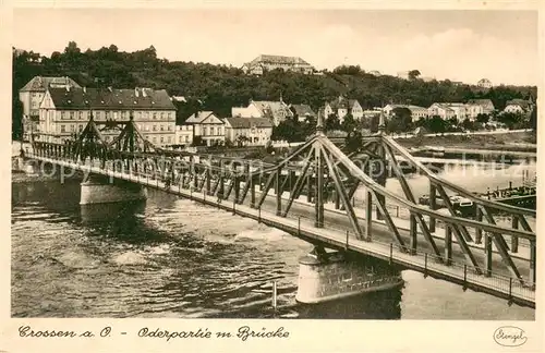 AK / Ansichtskarte Crossen_Oder_Krosno_Odrzanskie Oderpartie mit Bruecke 