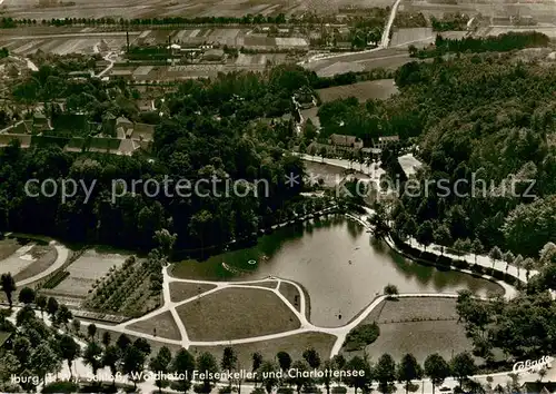 AK / Ansichtskarte Iburg_Teutoburger_Wald Fliegeraufnahme Schloss Waldhotel Felsenkeller und Charlottensee Iburg_Teutoburger_Wald