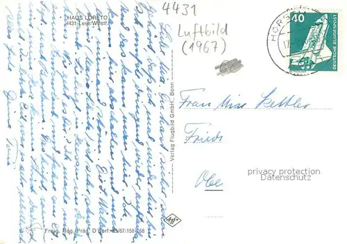 AK / Ansichtskarte Leer_Westfalen Fliegeraufnahme Haus Loreto Leer_Westfalen