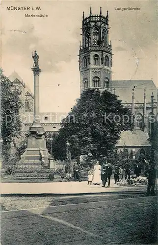 AK / Ansichtskarte Muenster_Westfalen Mariensaeule und Ludgerikirche Muenster_Westfalen