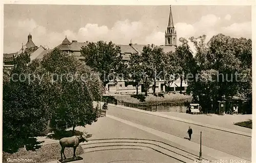AK / Ansichtskarte Gumbinnen_Goesev_Gussew_Oblast_Kaliningrad An der grossen Bruecke 