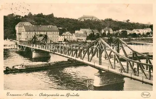 AK / Ansichtskarte Crossen_Oder_Krosno_Odrzanskie Oderpartie mit Bruecke 