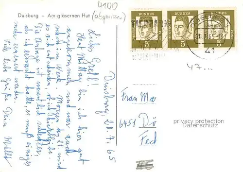 AK / Ansichtskarte Duisburg_Ruhr Am glaesernen Hut Duisburg Ruhr