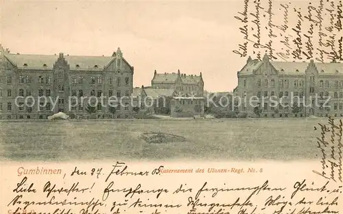 AK / Ansichtskarte Gumbinnen_Goesev_Gussew_Oblast_Kaliningrad Kasernement des Ulanen Rgts No 8 