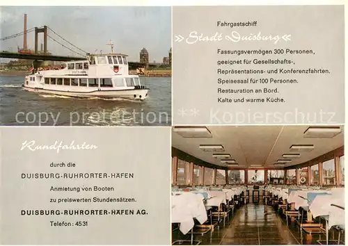 AK / Ansichtskarte Duisburg_Ruhrort Binnenschiff Rundfahrten Angebote  Duisburg Ruhrort