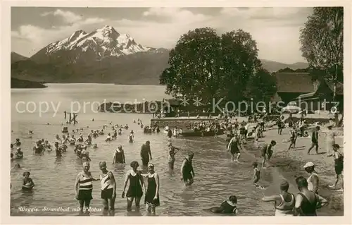 AK / Ansichtskarte Weggis_Vierwaldstaettersee Strandbad mit Pilatus Weggis_Vierwaldstaettersee