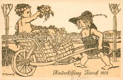 AK / Ansichtskarte Zuerich_ZH Kinderhilfstag Zuerich 1913 Zeichnung Zuerich_ZH
