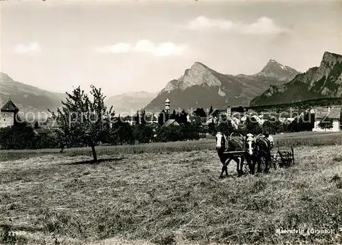 AK / Ansichtskarte Maienfeld_GR Panorama Pferdegespann 
