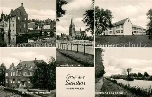 AK / Ansichtskarte Senden_Westfalen Marienschule Dormund Ems Kanal St. Johannes Hospital Schloss Laurentius Kirche Senden_Westfalen
