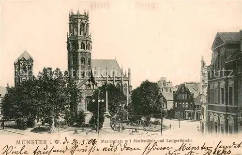 AK / Ansichtskarte Muenster_Westfalen Marienplatz m. Mariensaeule und Ludgerikirche Muenster_Westfalen
