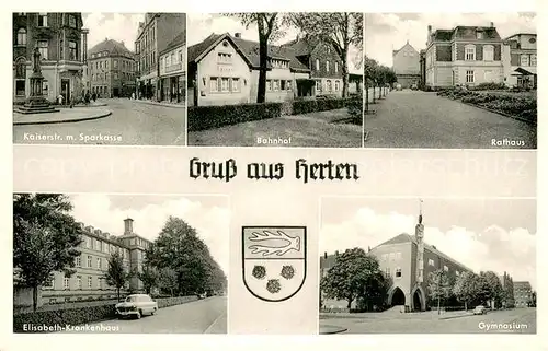 AK / Ansichtskarte Herten_Westfalen Kaiserstr. Bahnhof Elisabeth Krankenhaus Gymnasium Herten_Westfalen