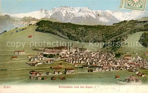 AK / Ansichtskarte Einsiedeln_SZ Ortsansicht mit Kloster und den Alpen Einsiedeln SZ