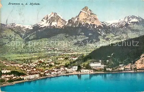 AK / Ansichtskarte Brunnen_SZ Vierwaldstaettersee und die Mythen Brunnen_SZ