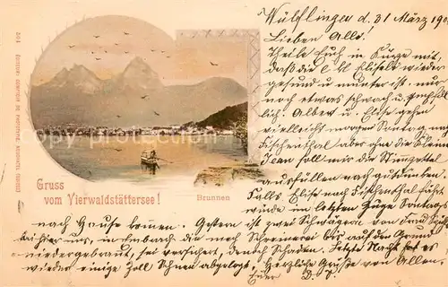 AK / Ansichtskarte Brunnen_SZ Partie am Vierwaldstaettersee Blick zu den Mythen Brunnen_SZ