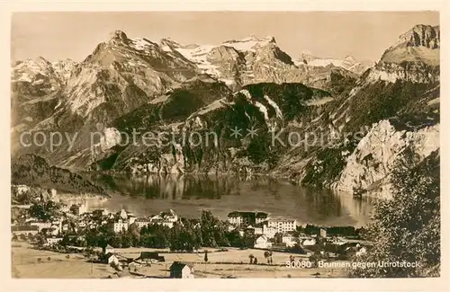 AK / Ansichtskarte Brunnen_SZ Panorama Vierwaldstaettersee gegen Urirotstock Brunnen_SZ