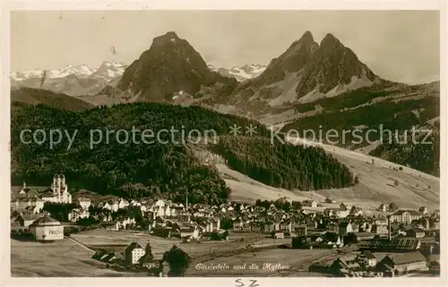 AK / Ansichtskarte Einsiedeln_SZ Panorama Blick zu den Mythen Einsiedeln SZ