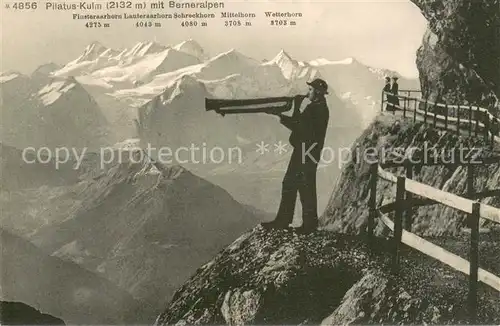 AK / Ansichtskarte Pilatus_Kulm_OW Alpenpanorama Berner Alpen Hornblaeser 