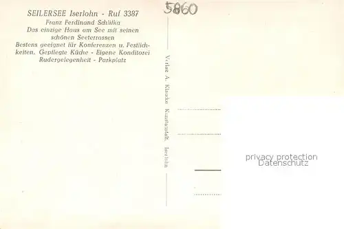 AK / Ansichtskarte Iserlohn Seilersee Haus am See m. Seeterrasse Iserlohn
