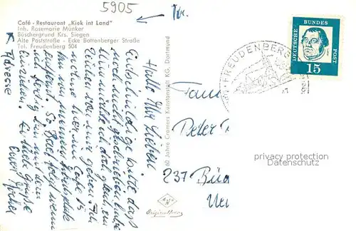 AK / Ansichtskarte Bueschergrund_Freudenberg Cafe Restaurant Kiek int Land Innen  und Aussenansicht Bueschergrund Freudenberg