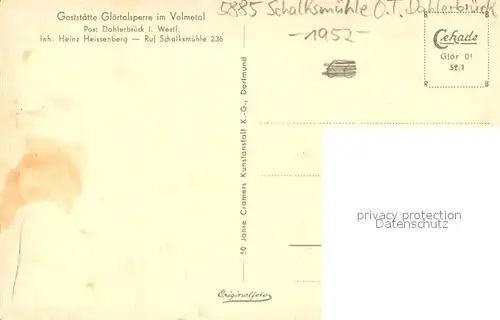 AK / Ansichtskarte Dahlerbrueck Gaststaette Zur Gloertalsperre im Volmetal Dahlerbrueck