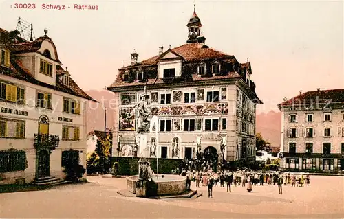 AK / Ansichtskarte Schwyz_SZ Rathaus Brunnen 