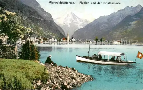 AK / Ansichtskarte Flueelen_UR Partie am Vierwaldstaettersee Boot Bristenstock Glarner Alpen Flueelen_UR