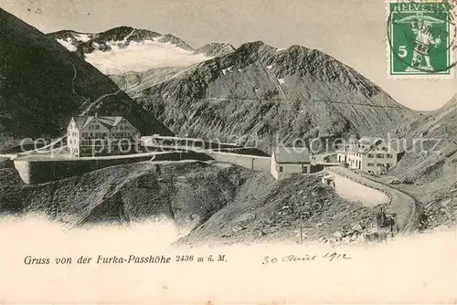 AK / Ansichtskarte Furkapasshoehe Berghotels Alpen Gletscher Furkapasshoehe