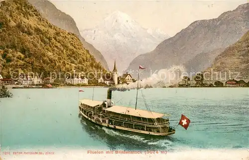 AK / Ansichtskarte Flueelen_UR Fahrgastschiff Dampfer Urnersee Blick gegen Bristenstock Flueelen_UR