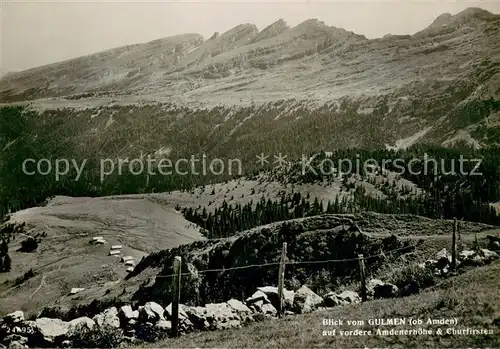AK / Ansichtskarte Amden_SG Panorama Blick vom Gulmen auf vordere Amdenerhuette und Churfirsten Appenzeller Alpen Amden_SG