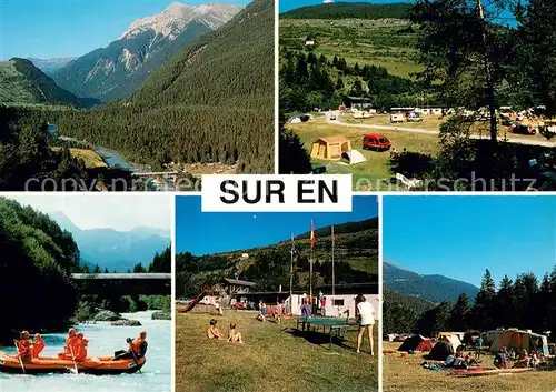 AK / Ansichtskarte Sur En Campingplatz Wildwasserfahren Tischtennis Landschaftspanorama Alpen Sur En