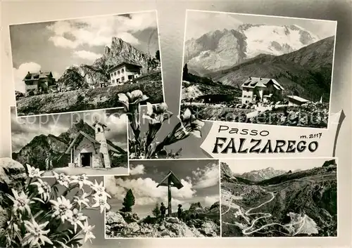 AK / Ansichtskarte Passo_Falzarego Gebirgspass Alpen Bergkapelle Kreuz Serpentinen Hochgebirge Passo Falzarego
